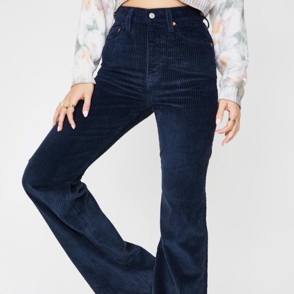 Levi's Pants - Levi's Navy Corduroy Ribcage Wide Leg Pant